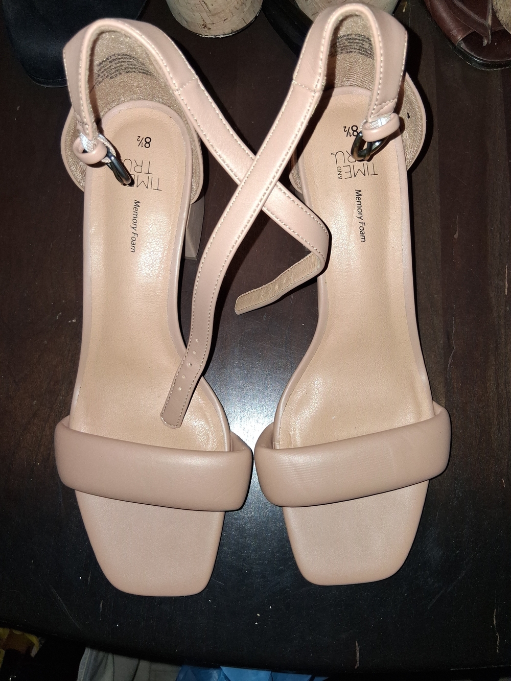 Time and Tru Blush Nude Crisscross Block Heel Sandals